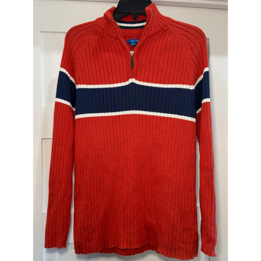Vintage Greendog Cottage Core Y2K 90s 1/2 Zip Sweater Orange Blue Men's Size XL